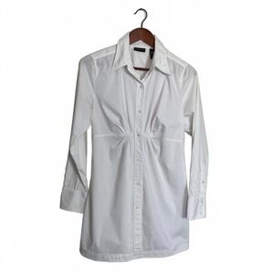 Stretch White Button-Up Tunic Blouse Size 8| Academia Feminine Preppy Minimalist